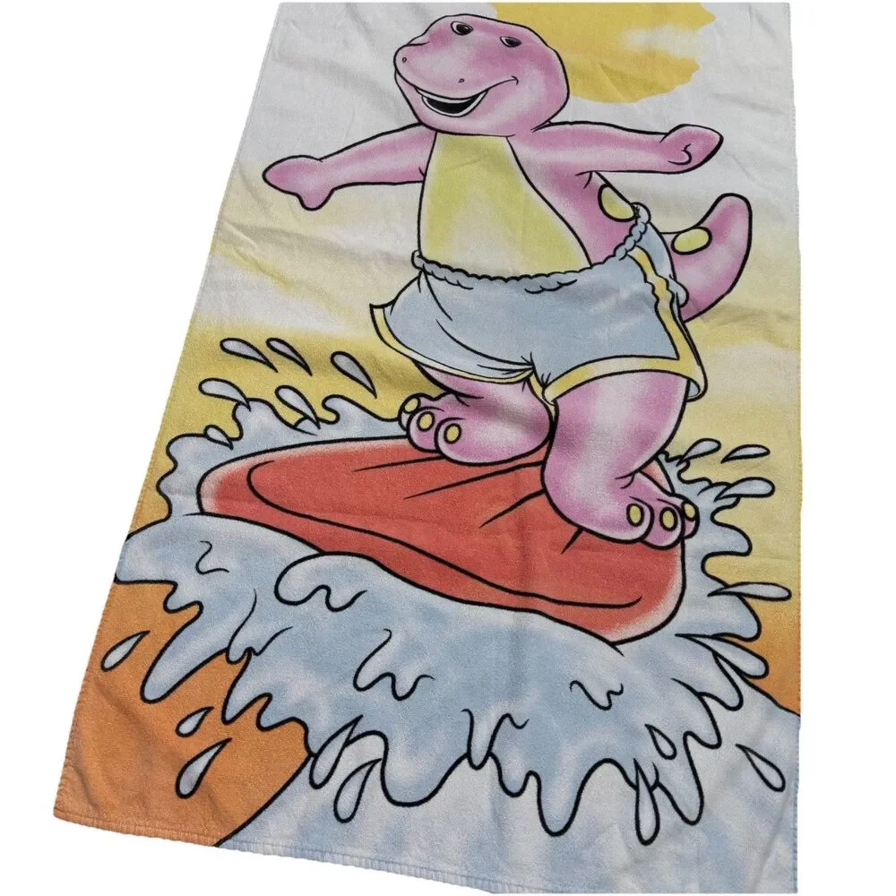Vintage Barney & Friends Purple Dinosaur Beach Towel 1999 The Lyons Group Cotton